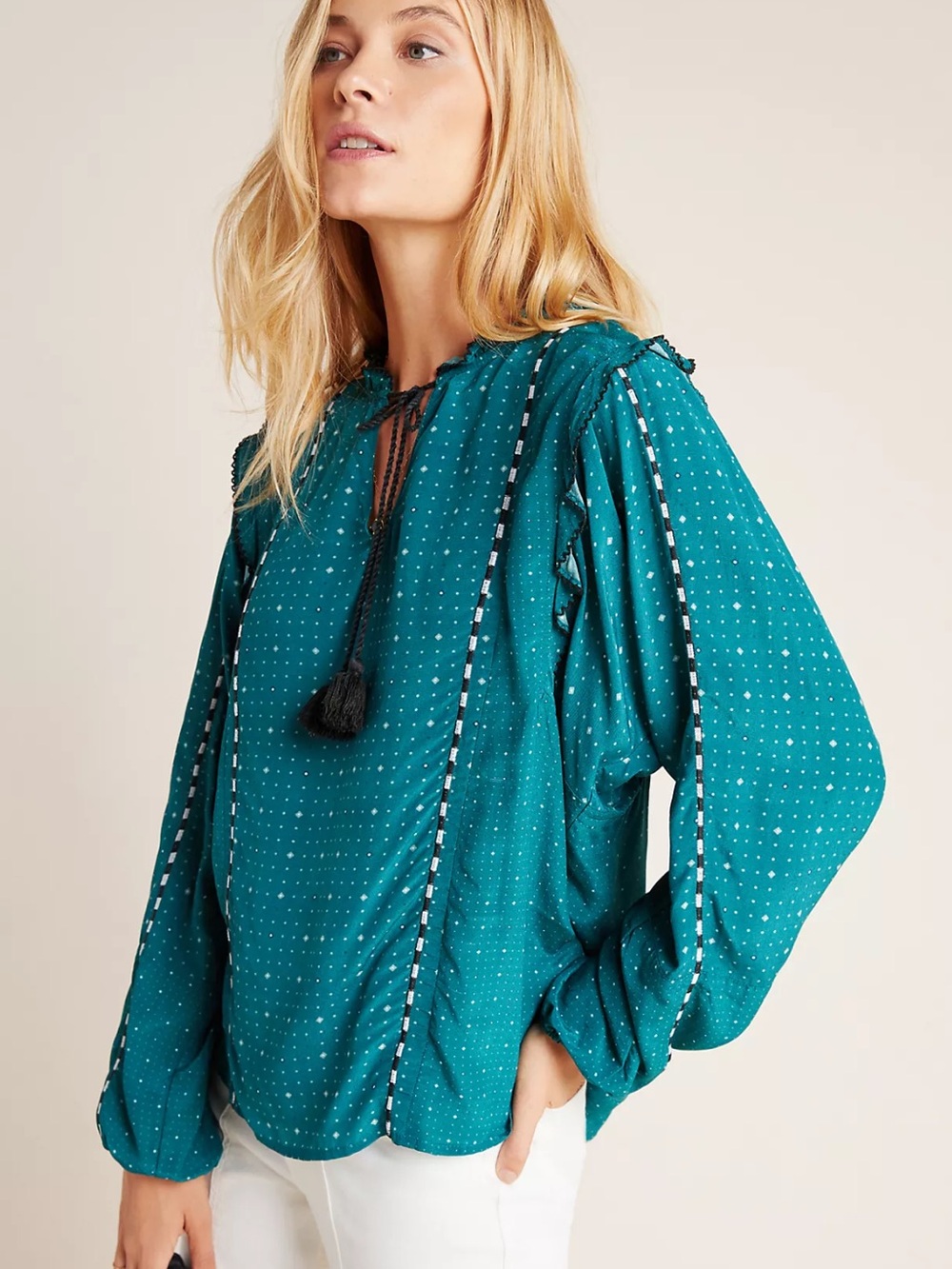 NWT Anthropologie Dolan Lucille Embroidered Peasant Blouse Teal Small